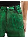 Weekday - Galaxy - Jeans spalmati larghi verdi lavaggio acido-Verde