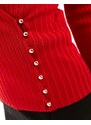 Morgan - Top a costine rosso con dettagli in metallo color oro