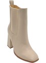 Malu Shoes Stivaletto Tronchetto donna linea Basic beige con elastico Beatles punta quadrata tacco doppio 8 cm zip laterale