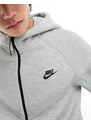 Nike - Felpa con cappuccio grigia in pile tecnico con zip-Grigio