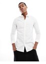 New Look - Camicia attillata a maniche lunghe in popeline bianco