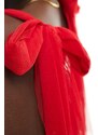 Lace & Beads - Vestito corto rosso in tulle con volant e spalline con fiocchi