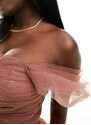 Lace & Beads - Vestito corto avvolgente in tulle marrone rosa
