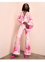 ASOS LUXE - Blazer da abito rosa con stampa floreale in coordinato-Multicolore
