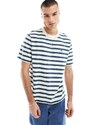Abercrombie & Fitch - T-shirt pesante a righe bianche e blu con logo-Bianco