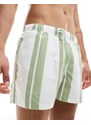 ASOS DESIGN - Pantaloncini da bagno a righe verde salvia taglio corto-Bianco