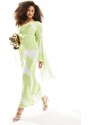 ASOS DESIGN - Vestito lungo in raso verde astratto monospalla con dettaglio sul retro e manica svasata-Multicolore