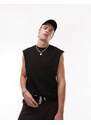 Topman - T-shirt oversize nera senza maniche-Nero