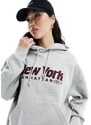 Pull&Bear - Pacific - Felpa grigia con cappuccio e scritta “New York”-Grigio