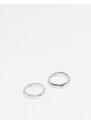 Icon Brand - Set di anelli a fascia argentati con design esagonale-Argento