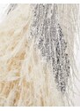 ASOS EDITION - Vestito midi argento con scollo rotondo decorato con frange e piume sintetiche sul fondo