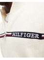 Tommy Hilfiger - Maglione color panna con riga con logo e collo a lupetto con zip-Bianco