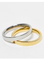 Lost Souls - Confezione di anelli a fascia da 2 e 3 mm in acciaio inossidabile color platino e oro