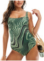 Weekday - Desert - Costume da bagno verde con stampa a onde - In esclusiva per ASOS-Grigio