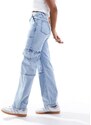 Miss Selfridge - Jeans cargo ampi lavaggio chiaro-Blu