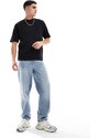 Selected Homme - T-shirt oversize squadrata nera-Nero