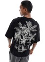 ADPT - T-shirt oversize nera con stampa di palme sul retro-Nero