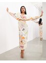 ASOS EDITION - Vestito lungo color pietra con gioco di spalline a fiori artistici-Multicolore
