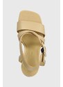 Tommy Hilfiger sandali in pelle HARDWARE BLOCK HIGH HEEL colore beige FW0FW07016