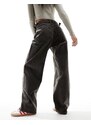 Pull&Bear - Jeans a gamba dritta nero slavato con pannello e vita regolabile