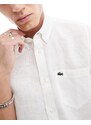 Lacoste - Camicia bianca in lino a maniche corte-Bianco