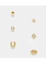 Orelia - Confezione da 6 paia di orecchini a bottone misti placcati oro 18 carati