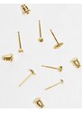 Orelia - Confezione da 6 paia di orecchini a bottone misti placcati oro 18 carati