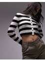 Topshop - Cardigan corto in maglia a righe bianche e nere trasparenti-Multicolore