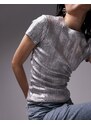 Topshop - T-shirt argento con stampa laminata