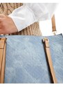 ALDO - Borsa shopping in denim con manici e fascette color cuoio a contrasto-Blu