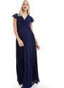 TFNC Maternity - Vestito lungo da damigella in chiffon color blu navy con gonna a pieghe e maniche con volant