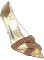 Malu Shoes Decollete scarpa donna a punta trasparente con nodo oro gioiello brillantino tacco martini 10 elegante evento glam