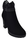 Malu Shoes Scarpe tronchetto stivaletto camoscio nero donna tacco largo 7cm plateau 2cm merletto alla caviglia zip dettagli argent