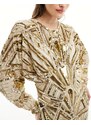 ASOS DESIGN - Vestito lungo decorato color oro con maniche ad ali di pipistrello