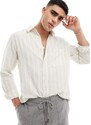 Selected Homme - Camicia a maniche lunghe écru testurizzata a righe-Bianco