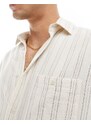Selected Homme - Camicia a maniche lunghe écru testurizzata a righe-Bianco