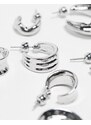 Topshop - Martha - Confezione da 4 paia di orecchini a cerchio misti color argento
