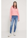 Tommy Jeans felpa in cotone donna colore rosa con cappuccio con applicazione