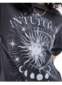 Pimkie - T-shirt grigio slavato con stampa con sole e luna-Nero