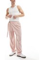 ASOS DESIGN - Pantaloni eleganti a fondo ampio in misto lino color rosa polvere con taglio a portafoglio asimmetrico