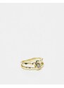 Pieces - Confezione regalo con anello dorato effetto metallo fuso con strass singolo-Oro