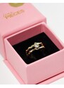Pieces - Confezione regalo con anello dorato effetto metallo fuso con strass singolo-Oro