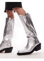 Topshop - Rose - Stivali al ginocchio in pelle premium argento stile western