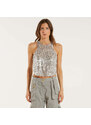 Elisabetta Franchi top cropped in tulle con frange