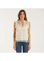 Twinset top in tulle plumetis e pizzo beige