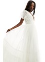 Lace & Beads - Madison - Vestito lungo da sposa in tulle color avorio con scollo a V-Bianco