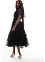 Lace & Beads - Madison - Vestito da damigella midi in tulle nero con scollo a V