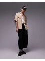 Topman - Camicia a maniche corte vestibilità comoda con rever e due tasche color cammello a righe-Neutro