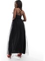 Lace & Beads - Vestito lungo in tulle nero incrociato sul retro