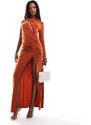 ASOS DESIGN - Vestito lungo monospalla color ruggine con cut-out sul davanti-Arancione